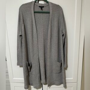 Silver Eileen Fisher Merino Wool Blend Open Front Cardigan with Pockets 1X